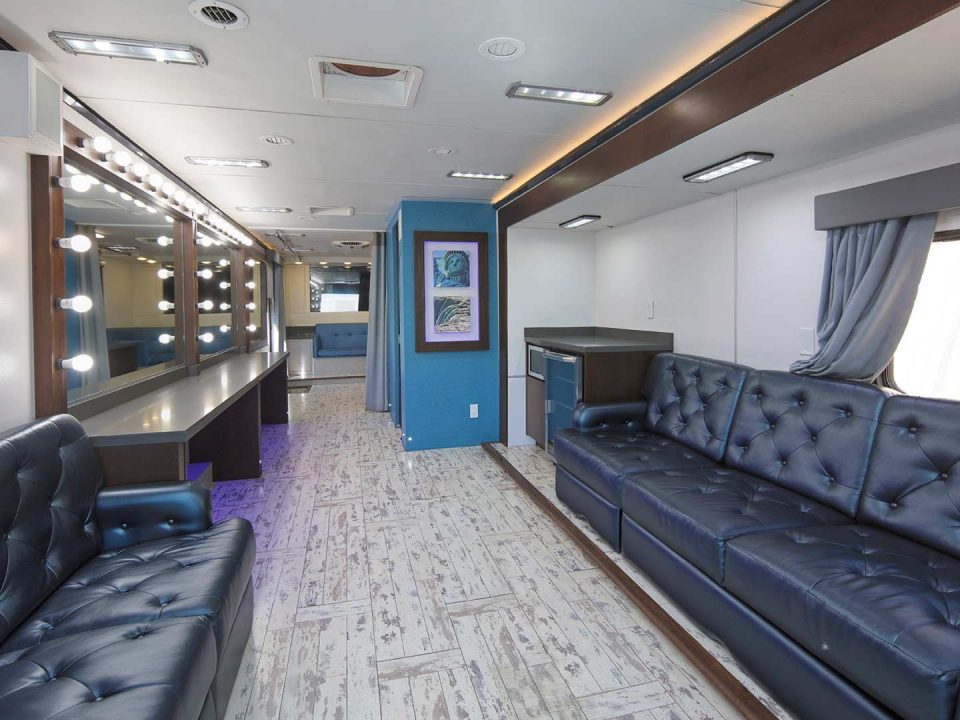 Blue luxury bus interior